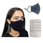 Step Ahead ® | 7 Layer Ultra Cotton Navy Blue Face Mask with 5 Replacement Filters | Unisex Reusable Fashion Washable | Water Repellent Layer | Protects from Dust, Pollution, Droplets | UK Seller