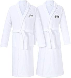 His and Her Robes | Set of 2 His & Hers Robes for Couples | Extra Thick| Long Sleeves | 100% Terry Cotton | Shawl Collar, White, One Size