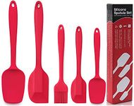 Baskety Silicone Spatula Set Silicone Kitchen Utensils Set of 5 with Basting Pastry Silicone Brush Heat Resistant Non-Stick, for Cooking Baking Cake Decorating, Rubber Spatula Turner Spoonula red