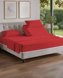 Split Head King Sheet Set – 4 Piece Flex Split Top King Sheets for Adjustable Beds - Fits 14” to 16" Mattress with Deep Pockets - Ultra-Soft, Breathable & Cooling - Luxury Bedding & Wrinkle Free - Red