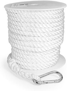 Camco 50063 3-Strand Nylon Rope, 1/2" X 100', Thimble/Whipped Bitter End,1 Pack