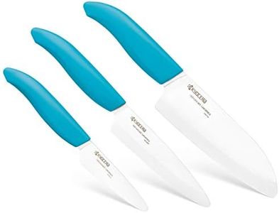 Kyocera 610445-FK-3PC-WHBU 3Piece Advanced Ceramic Revolution Series Knife Set, Blade Sizes: 5.5", 4.5", 3", Blue