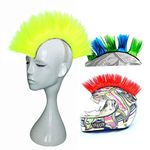 3T-SISTER Helmet Mohawk Wig Motorcycle Adhesive Mohawk Hair Patches Skinhead Costumes Wig (neon Yellow)