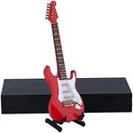 Dselvgvu Wooden Miniature Electric Guitar with Stand and Case Mini Musical Instrument Miniature Dollhouse Model Birthday Present (Electric Guitar:Red, 7.09"x2.27"x0.54")