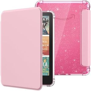 MoKo Case for 7" Kindle Paperwhite 12th Generation 2025/2026 & Kindle Colorsoft 2024/2025,Glitter Clear Kindle Case, Flexible Clear Soft TPU Back Cover Light Shell with Auto Wake/Sleep, Pink