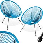 TecTake® Acapulco Garden Chairs - Set of 2 in Egg Shape Retro String Design - Outdoor Garden furniture for Patio, Conservatory or Balcony Use. Steel Frame, Water-Resistant Seats - Blue