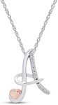 Jewel Zone US Two Tone Sterling Silver Natural Diamond Accents A - Z Initial & Heart Pendant Necklace, Sterling Silver, white-diamond