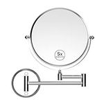 LONTAN 1 Pack Bathroom Magnifying Mirror Wall Mounted 8In 1X/5X Extendable Magnifying Mirror Makeup Mirror Bathroom Vanity Mirror Shaving Mirror Bathroom Mirror Double Mirror