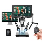 ESSLNB Digital Microscope 7" LCD Screen1080FHD Image with 32G Card Remote Control 8 Adjustable LED Lights&2 Fill Lights Metal Stand Built-in Rechargeable Lithium Battery