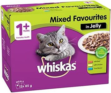 WHISKAS 1+ Years Wet Cat Food with Mixed Favourites in Jelly 12 x 85g, 5 Pack (60 Pouches)