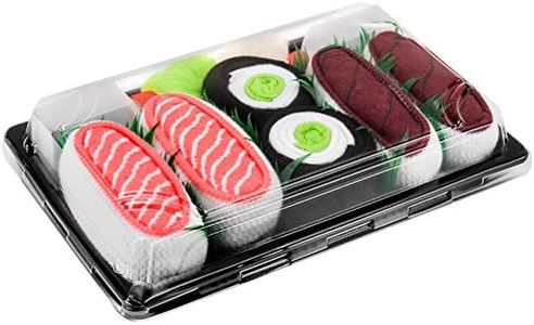 Rainbow Socks - Sushi Socks Box - Tuna Salmon Cucumber Maki - Funny Gift - Made in Europe - 3 pairs - Size 9.5-13