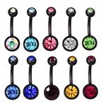 Belly Button Jewelry 14G Surgical Steel, 11Pcs Navel Rings for Women Sexy Black Barbell with Cubic Zirconia