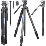 ARTCISE Carbon Fiber Tripod Monopod with Fluid Head Compact Lightweight Travel Tripod Detachable Special-Shaped Center Column with Two Arca Type Quick Release Plate, Max Load 44lbs/20kg, NS30C+VH03