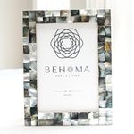 BEHOMA Engineered Wood Elegant Mother Of Pearl Handcrafted Picture Photo Frame | Decorative For Living Room, Home & Office Decor, Wall Art Gifting Ideas (Black, 5X7 Inchesrectangular)