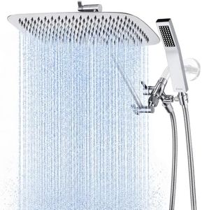 G-Promise All Metal 14 Inch Dual Square Shower Head with Handheld Combo, Rain Shower Head, Adjustable Extension Arm, Smooth 3-Way Diverter, 71 Inch Extra Long Hose - A Bathroom Upgrade (Chrome)
