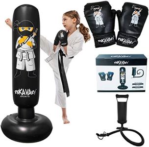 Inflatable Punching Bag Combo Kit for Kids Complete with Boxing Gloves and a Pump. Boxing Bag for immediate Bounce Back for Practicing Mixed Martial Arts, Boxing, Taekwondo, Judo, Karate. (Black)