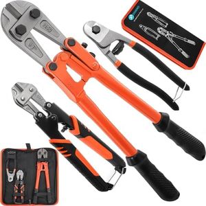3Pcs Bolt Cutter Set with 14" Heavy Duty Bolt Cutter,8" Mini Bolt Cutter,8" Wire Rope Cutter & Storage Bag for Cutting Locks,Padlocks,Chains,Steel Cable,Barbed Wire,Iron Rod,Metal,Fence