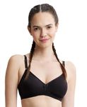 Jockey 1581 Women's Wirefree Non Padded Super Combed Cotton Elastane Stretch Medium Coverage Beginners Bra with Ultrasoft and Durable Underband_Black_30B