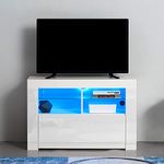 Panana Modern TV Stand Unit Cabinet with LED Lights High Gloss Door TV Entertainment Cabinet with Storage Drawer and Shelves for Living Room White