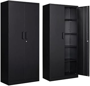 Yizosh Metal Garage Storage Cabinet with 2 Doors and 4 Adjustable Shelves - 71" Steel Lockable File Cabinet,Locking Tool Cabinets for Office,Home,Garage,Gym,School (Black)