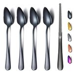 HOMQUEN 4 Piece Grapefruit Spoons and 1 Grapefruit Knife, Stainless Steel Grapefruit Utensil Set, Serrated Edges Spoon (Black Titanium Plating)