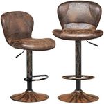 TANGZON Bar Stools Set of 2, Height Adjustable Swivel Bar Chairs with Footrest & Large Base, PU Leather Upholstered Breakfast Dining Counter Chairs for Home Kitchen Pub Bistro (89-110cm Height)