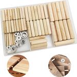 Wooden Dowel, CESFONJER Dowel Kit, 6mm/60 pcs, 8mm/34pcs, 10mm/22pcs Wooden Dowel Pins, 6 pcs Dowel Pin Center and 3 pcs Drill Depth Stop, with Hex Wrenchm, for Craft, DIY, Carpentry