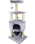 HUITREE 45in Cat Tree Tower with Big Cat Condo for Indoor Cats,Cat Tower Activity Center Cat Furniture with Scratching Post and Hanging Bed,Grey