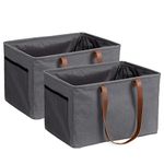 Navaris Collapsible Laundry Baskets - Set of 2 - Foldable Washing Hampers - Clothes Storage Bins with Fabric Drawstring Lid & Side Handles - Grey