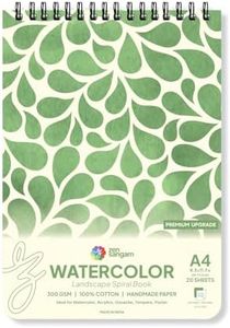 Zen Sangam A4 Spiral Watercolor Book | 300 GSM 100% Cotton | Handmade Papers | Size (29.7x21cm) | Landscape | 20 Sheets (40 Pages) for Beginners and Self Taught Artists - Calligraphy Sketchbook