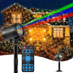 Christmas Projector Lights Outdoor, 3 Colors RGB Christmas Light Outdoor with Remote Control, IP65 Waterproof Cold Resistant Christmas Decorations Holiday Projector for Xmas Garden Party Gift