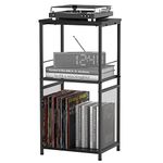 CADUKE Vinyl Record Stand 3 Tier Record Player Stand with Vinyl Storage Turntable Stand with Shelf Black Record Player Table Industrial Vinyl Record Player Display Stand for Living Room Bedroom