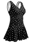 MiYang Women's Plus Size One Piece Swimdress Flower Printed Swimsuit Tummy Control Bathing Suit with Skirt Black Polka Dot XXX-Large