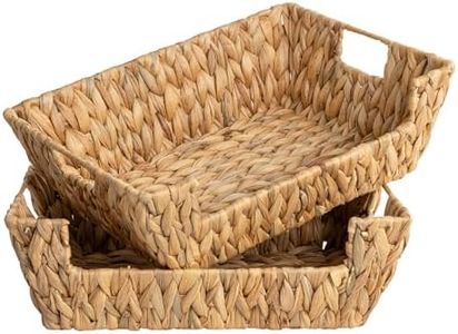StorageWorks Water Hyacinth Baskets for Organizing with Built-in Handles, Stackable Wicker Pantry Baskets for Shelf, Pantry Organizers and Storage for Shelves,2-Pack