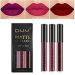 3Pcs Dark Red Purple Matte Liquid Lipstick Lip Stain Lip Gloss Makeup Set,DNM Non Stick Cup Long Lasting Waterproof Smudge Proof Lipstick labial mate larga duracion 24 (Set01)