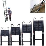 Black 5M Heavy Duty Multi-Purpose Aluminium Telescopic Ladder Extendable Steps & Roof Hook,Max Load 150kg/330lb,EN131