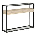 HOMCOM Industrial Narrow Console Table, Sofa Table, Entryway Table with Storage Shelf, Tempered Glass Top and Steel Frame for Living Room