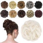 FESHFEN Messy Bun Hair Piece Hair Bun Scrunchies Synthetic Wavy Curly Chignon Ponytail Hair Extensions Hair Donut Thick Updo Hairpieces for Women Girls Kids, Platinum White Blonde 38g