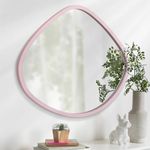 AOAOPQ Wood Framed Bathroom Mirror for Wall 48x50 cm Irregular Mirror Bathroom Vanity Mirror Farmhouse Tempered Hangs Horizontally or Vertically