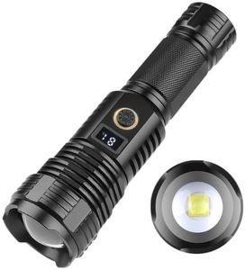Luteti 200000 Lumens LED High Powerful Flashlight, Super Bright USB Rechargeable Torch,Zoomable Tactical Flashlight with Digital Display,5 Modes, IPX4 Waterproof Handheld LED Torch for Camping, Hiking