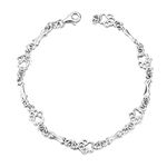 925 Sterling Silver Dog Bone and Paw Print Link Charm Bracelet for Dog Lover LSCB20, 7.9 inches, Sterling Silver