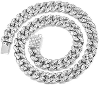 Flatfoosie Cuban Link Dog Collar Gold Silver Color Metal Dog Chain Collar Cuban Diamond Chain Pet Collars for Dogs Cats Jewelry 8/10/14/16/18/20/24/28 Inch (16inch, Silver)