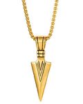 UNAPHYO Men's Stainless Steel Gold Arrowhead Necklace Viking Warrior Spear Head Arrow Charm Chain Pendant for Men