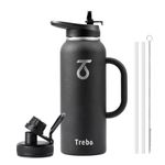 Trebo 40oz Water Bottle Insulated with Handle, Stainless Steel Metal Large Jug,Travel Flask with Straw Spout Lid,Mug Tumbler Cup with Carry Pouch,Keep Cold Hot, Indigo Black