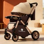 StarAndDaisy Stroller for Baby Boy & Girl 0 to 5 Years, Foldable Baby Stroller for 0-3 Year, Compact Pram for Todler, Trolley with Reversible Handle, 5-Point Safety Harness & Storage Basket-Beige