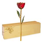 Forever Rose USA Brand, a Genuine, One of a Kind, Real Red Rose, Hand Dipped in Lacquer and Trimmed in 24K Gold