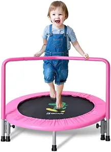 BCAN 36'' Mini Folding Ages 2 to 5 Toddler Trampoline with Handle for Kids, Two Ways to Assemble The Handle, Indoor/Garden Trampoline with Super Safe Padded Cover