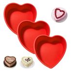 3 PCS Heart Cake Tin, 8inch Non-Stick Silicone Love Cake Tin Easy Release, Red Cake Mould Heart Cake Pan, DIY Baking Tray for Cakes and Cheesecake (Red)