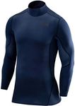 TCA Men's SuperThermal Compression Base Layer Football Running Top Long Sleeve Thermal Under Shirt - Mock Neck - Navy Eclipse Mock Neck, Small