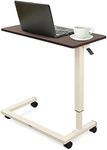 Medacure Hospital Bed Table, Mahogany - Overbed Table with Wheels & Adjustable Height - Food, Laptop, and Reading Overbed Desk - 50lb Capacity Over The Bed Table
